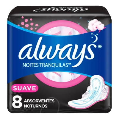 Absorvente Noturno Always Noites Tranquilas Suave com abas 8 Unidades