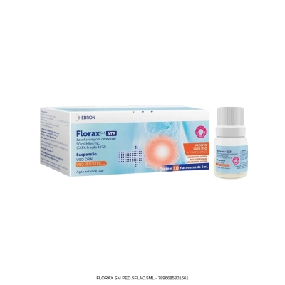 Florax SM ATB Pediátrico 10 flaconetes de 5 mL — probiótico em suspensão oral sabor framboesa