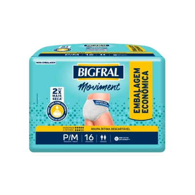 Roupa Íntima Bigfral Moviment Unissex P/M 16 Unidades