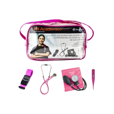 Kit Acadêmico Incoterm Plus KA120 Rosa – Conjunto Completo de Instrumentos Clínicos