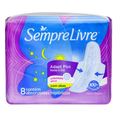 Absorvente Sempre Livre Adapt Plus Noite Dia Seca C/A 8un