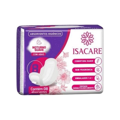 Absorvente Isacare Noturno com Abas 8 Unidades