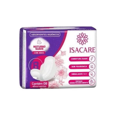 ABS. ISACARE NOTURNO SUAVE C/ ABAS C/ 8 UNIDADES