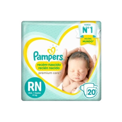 Pampers Recém-Nascido Premium Care – Fralda Descartável RN – Pacote com 20 