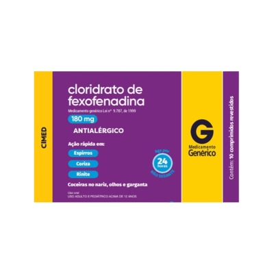 Fexofenadina 180 mg 10 Comprimidos Cimed - comprimidos revestidos antialérgico