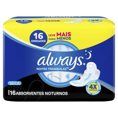 Absorvente Noturno Always Noites Tranquilas Seca com abas 16 Unidades