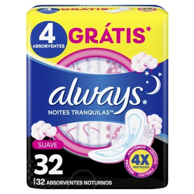 Absorvente Always Suave Noites Tranquilas com Abas 32 Unidades Leve mais por Menos 