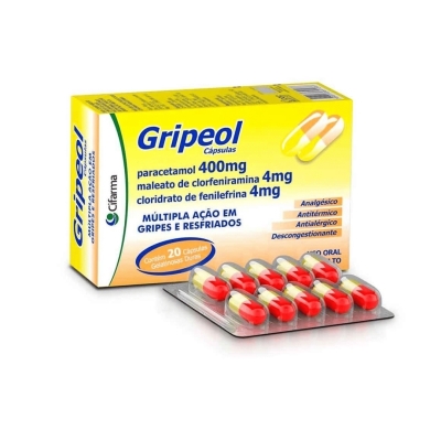 Gripeol Paracetamol 400mg + Cloridrato Fenillefrina 4mg + Maleato de Clorfeniramina 4mg 20 cápsulas