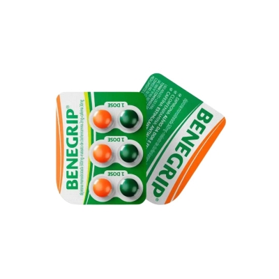 Benegrip 500mg + 30mg + 2mg – Anti-gripal e Analgésico – Blister com 6 Comprimidos Revestidos