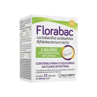 Florabac 400 mg – 12 Cápsulas – Suplemento Probiótico para Equilíbrio da Flora Intestinal