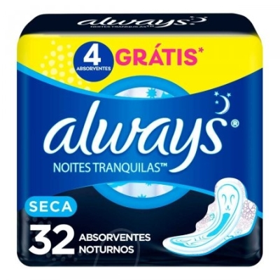 Absorvente Always Noites Tranquilas Seca com Abas 32 Unidades