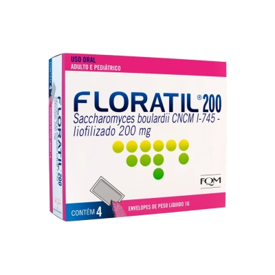 Floratil Pó 200 mg Péd e Adulto 4 envelopes — Medicamento probiótico em pó oral.