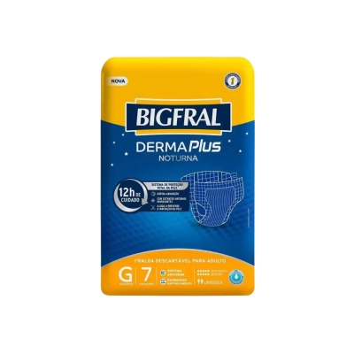 Fralda Bigfral Derma Plus Noturna G - Pacote com 7 Unidades
