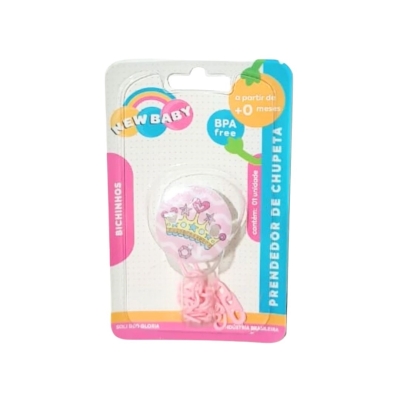 Prendedor Chupeta Bichinhos Rosa New Baby 1 Unidade