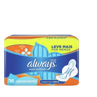 Absorvente Always Super Proteção Seca Com Abas 16 Unidades