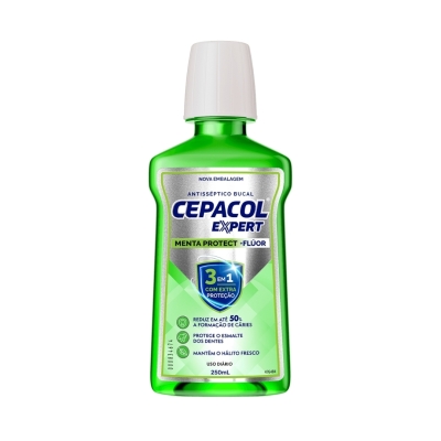 Enxaguante Bucal Cepacol Flúor Antisséptico 250ml - Fortalecimento do Esmalte e Hálito Fresco