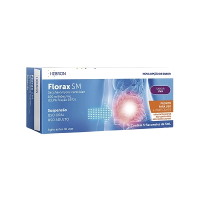 Florax SM Adulto 5 flaconetes de 5 mL — Probiótico em suspensão oral sabor uva
