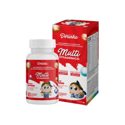 Dorinha Multi Sem Açúcar Morango - Multivitamínico Infantil 30 Comprimidos Mastigáveis
