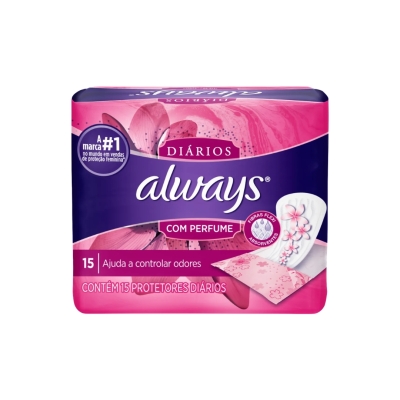 Protetor Diário Always sem Abas com Perfume – Pacote com 15 Unidades