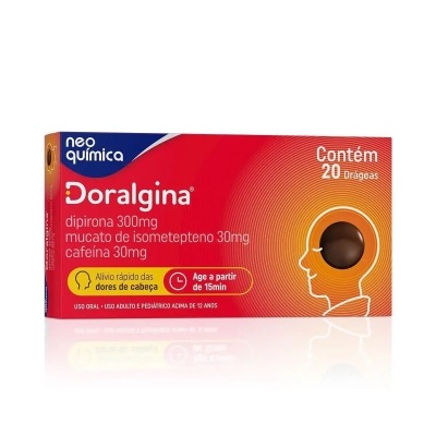 Doralgina Dipirona Sódica 300mg + Isometepteno 30mg + Cafeína 30mg 20 comprimidos