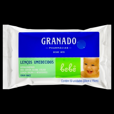 Lenço Umedecido Granado Bebê Erva-Doce Hipoalergênico Sem Álcool com 50 unidades