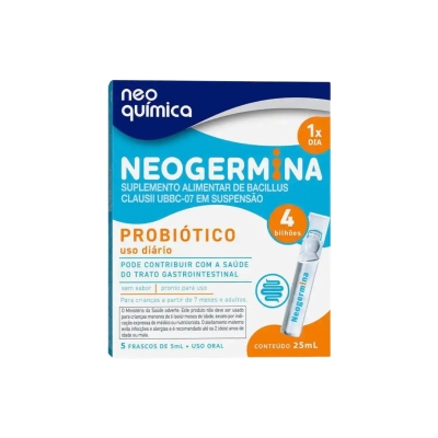 Neogermina 4 Bilhões – 5 Flaconetes 5 ml – Probiótico Oral com Bacillus clausii